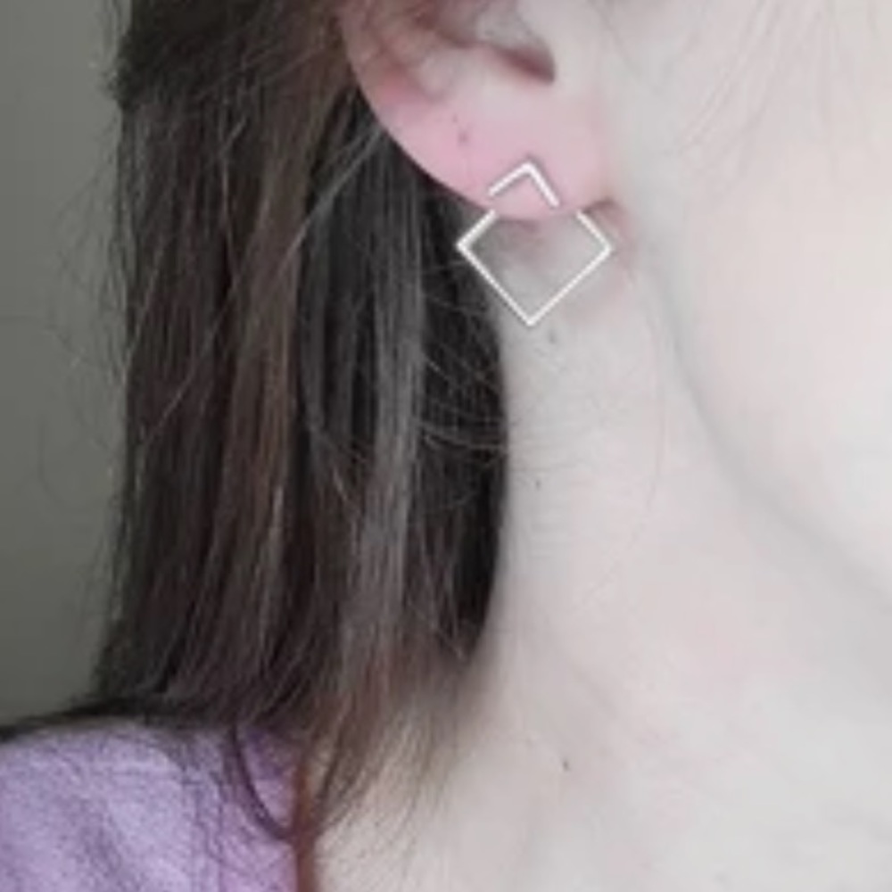[SILVER]Modern Minimal Geometric Square Versatile Stud Earrings EarJacket - Picture 5 of 15